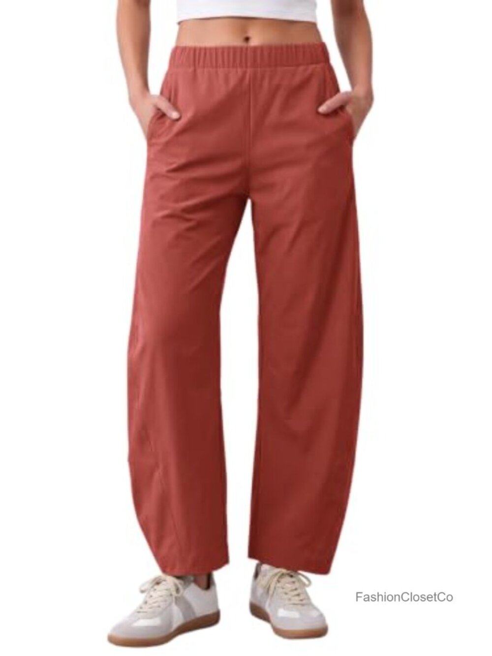 Womens Barrel Wide Leg Pants Elastic Waist Baggy Work Trousers